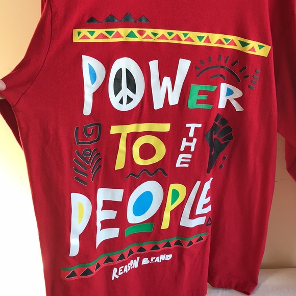 Reason brand Sz Medium Tee red cotton long sleeves Power to the People graphics - Picture 4 of 10